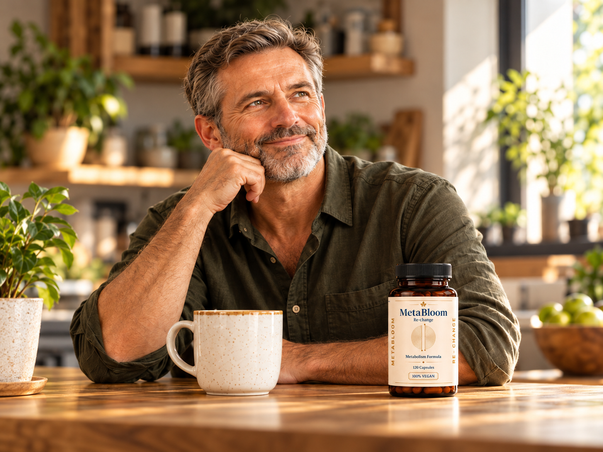 A man enjoying his morning coffee with MetaBloom Re-Change